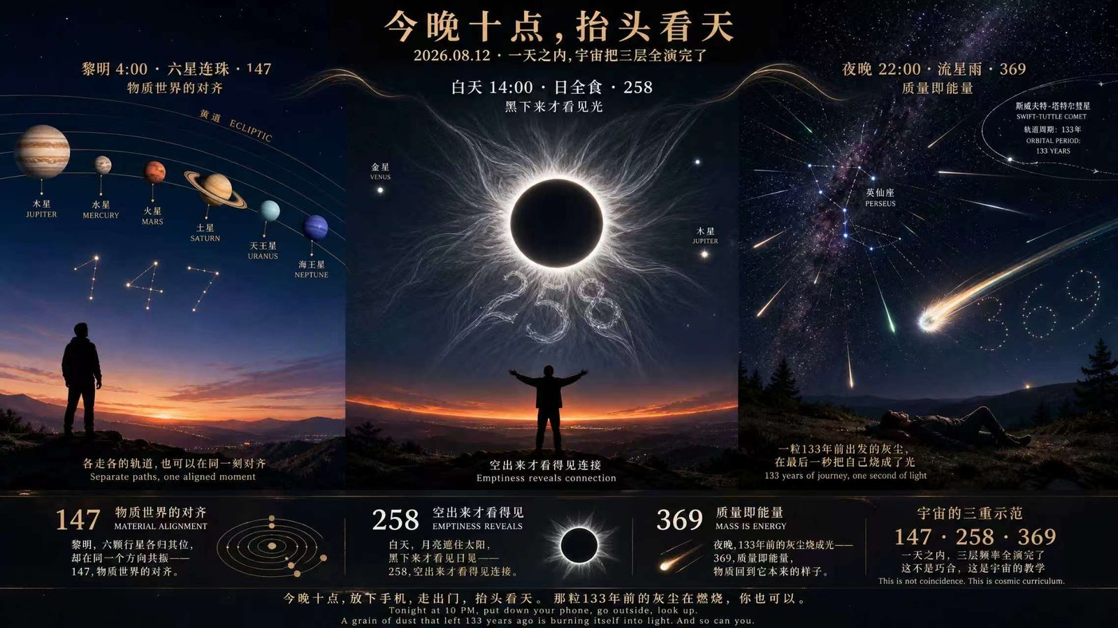 六星连珠·日全食·流星雨——宇宙的三重示范